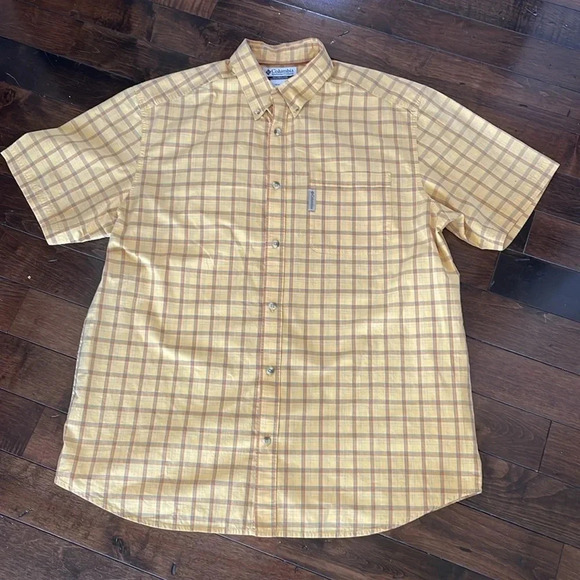 Columbia Men’s plaid short sleeved button down shirt Mustard Yellow Size L - Picture 4 of 13